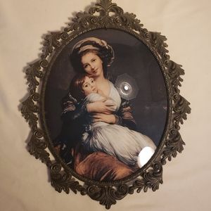 Vintage Print in Italian Convex Glass Brass Frame
